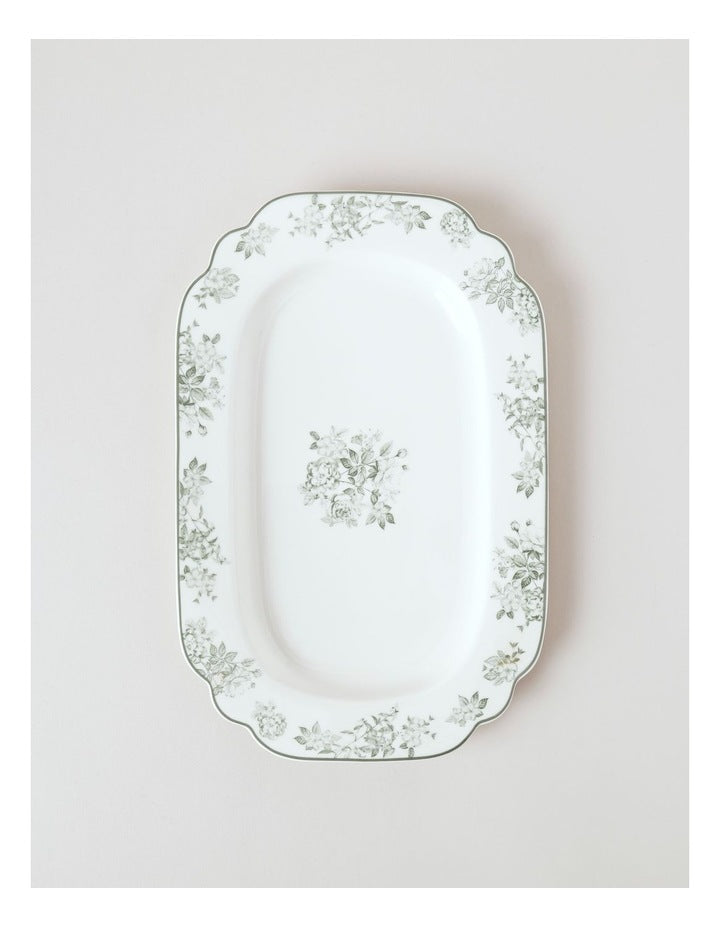 Aster Oblong Platter in Green Toile