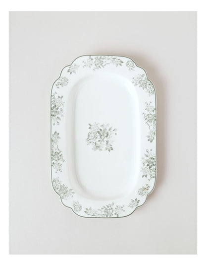Aster Oblong Platter in Green Toile