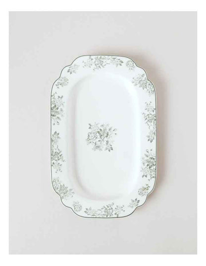 Aster Oblong Platter in Green Toile