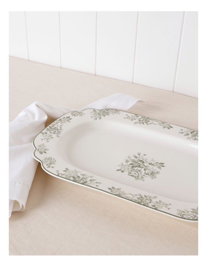 Aster Oblong Platter in Green Toile