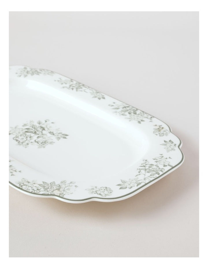 Aster Oblong Platter in Green Toile