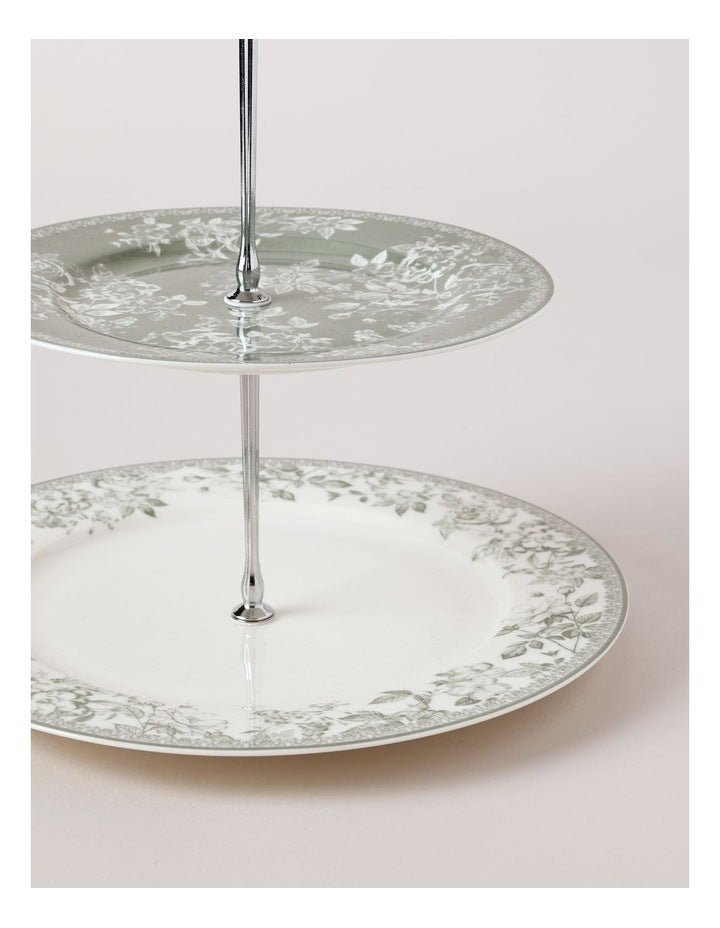 Aster 3 Tiered Cake Stand in Green Toile