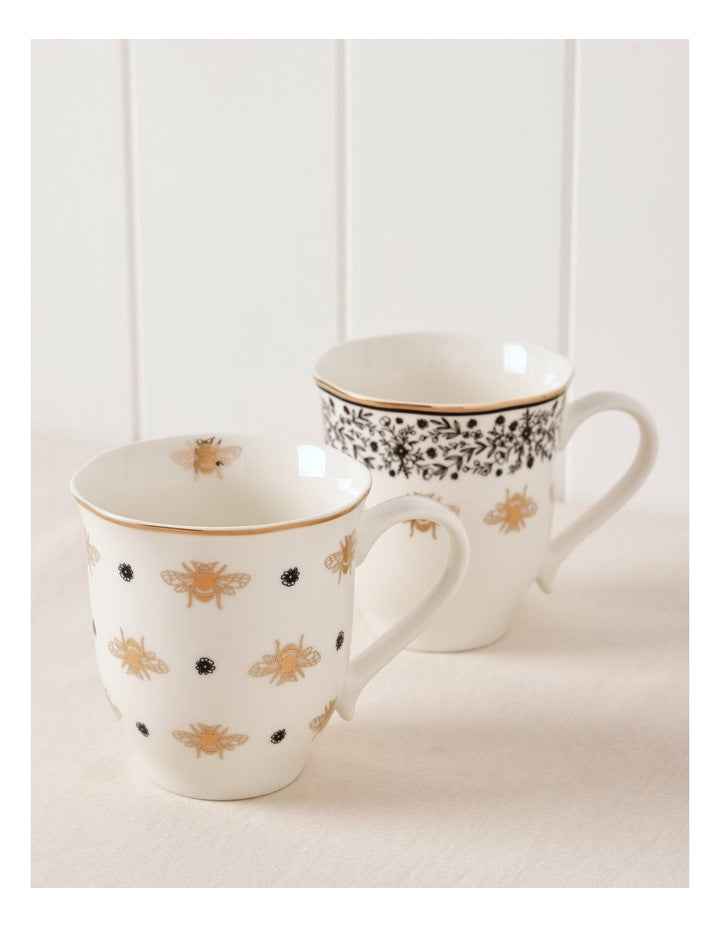 Honey Bee Mug Set of 2 in Black/Gold