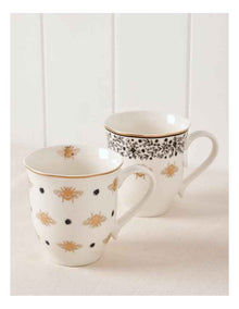 Honey Bee Mug Set of 2 in Black/Gold