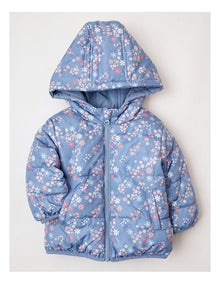 Floral Reversible Puffer in Dusty Blue