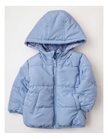 Floral Reversible Puffer in Dusty Blue