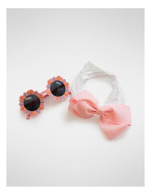 Flower Sunglasses And Hair Wrap Set in Pink