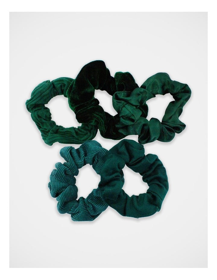 Mixed Fabric Scrunchie 5 Pack in Green