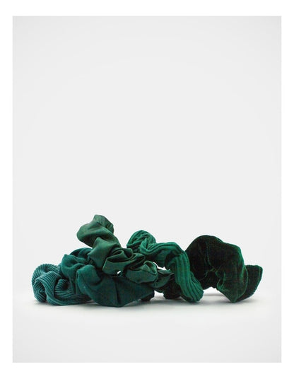 Mixed Fabric Scrunchie 5 Pack in Green