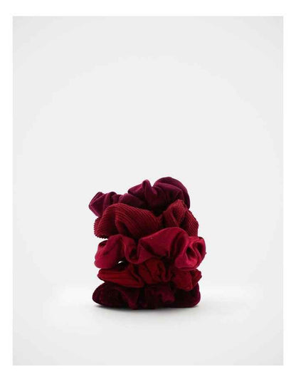Mixed Fabric Scrunchie Pack Of 5 in Maroon