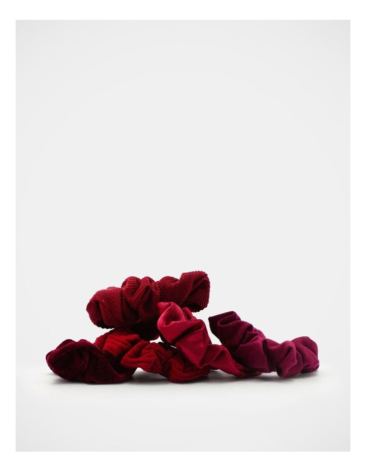 Mixed Fabric Scrunchie Pack Of 5 in Maroon