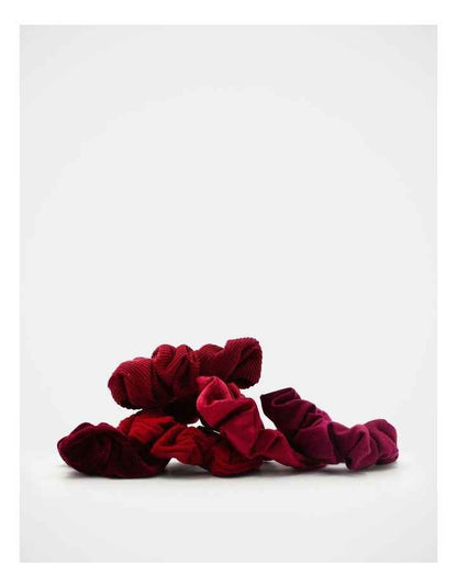Mixed Fabric Scrunchie Pack Of 5 in Maroon