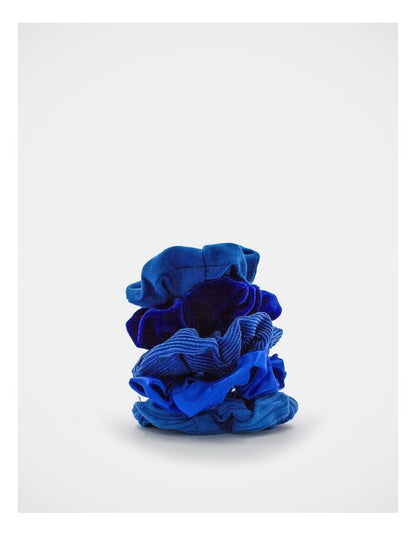School Mixed Fabric Scrunchie 5 Pack in Royal Blue