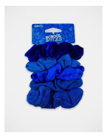 School Mixed Fabric Scrunchie 5 Pack in Royal Blue