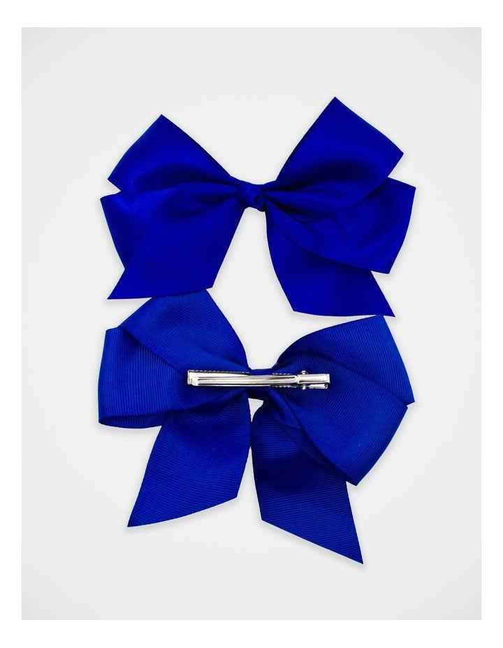 School Big Bow Hairclip 2 Pack in Royal Blue
