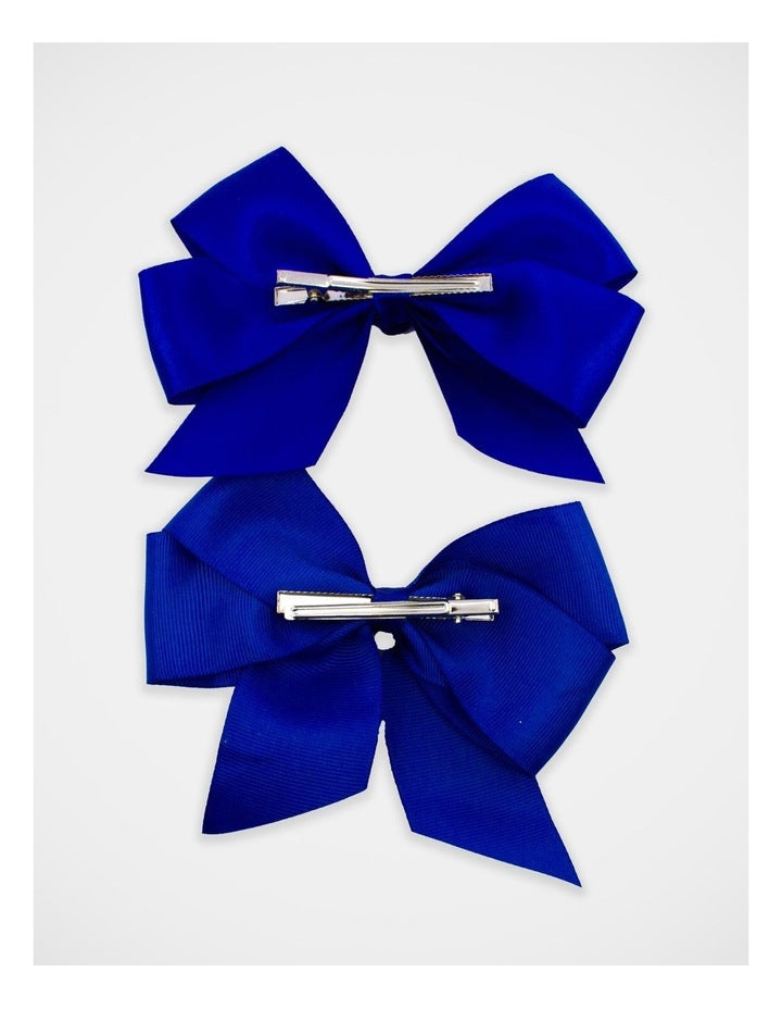 School Big Bow Hairclip 2 Pack in Royal Blue