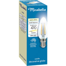 Mirabella Led Candle Filament Sbc 4w 470lm Warm White 1 Pack