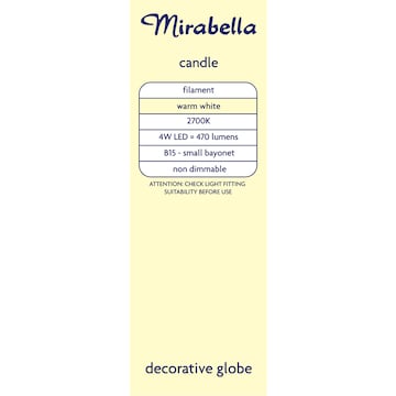 Mirabella LED Candle Filament SBC 4W 470LM Warm White each