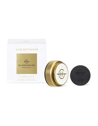 A Tahaa Affair Gold Car Diffuser Gold With 1 Replacement Scent Disk