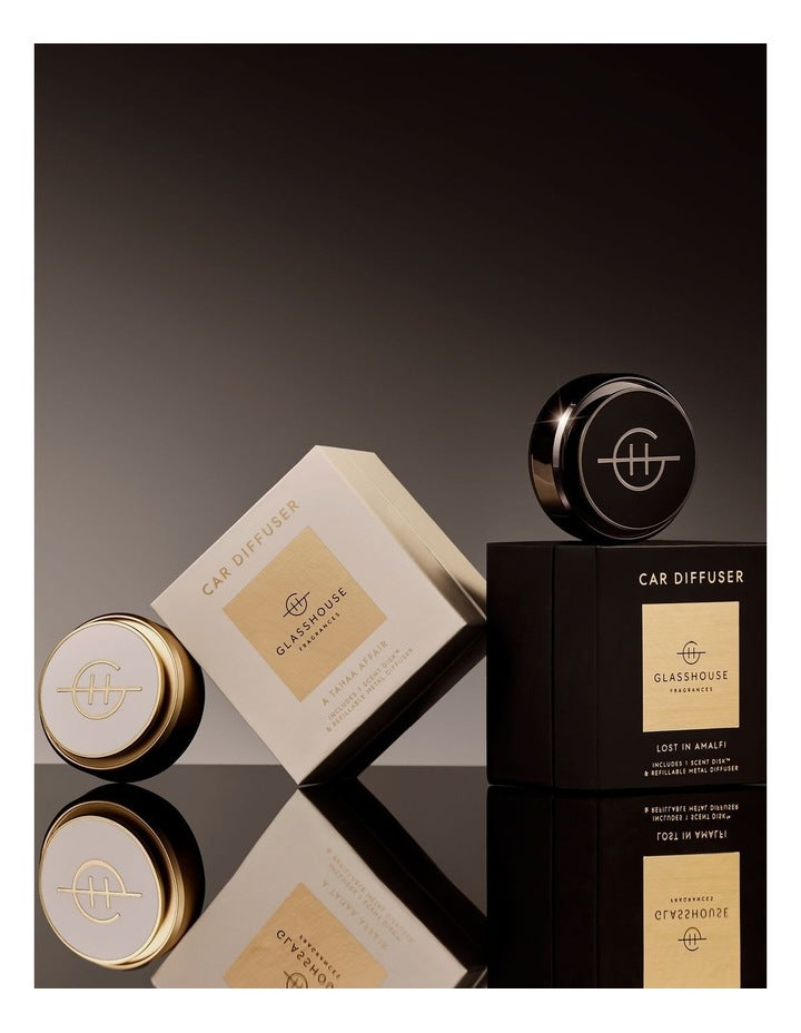 A Tahaa Affair Gold Car Diffuser Gold With 1 Replacement Scent Disk