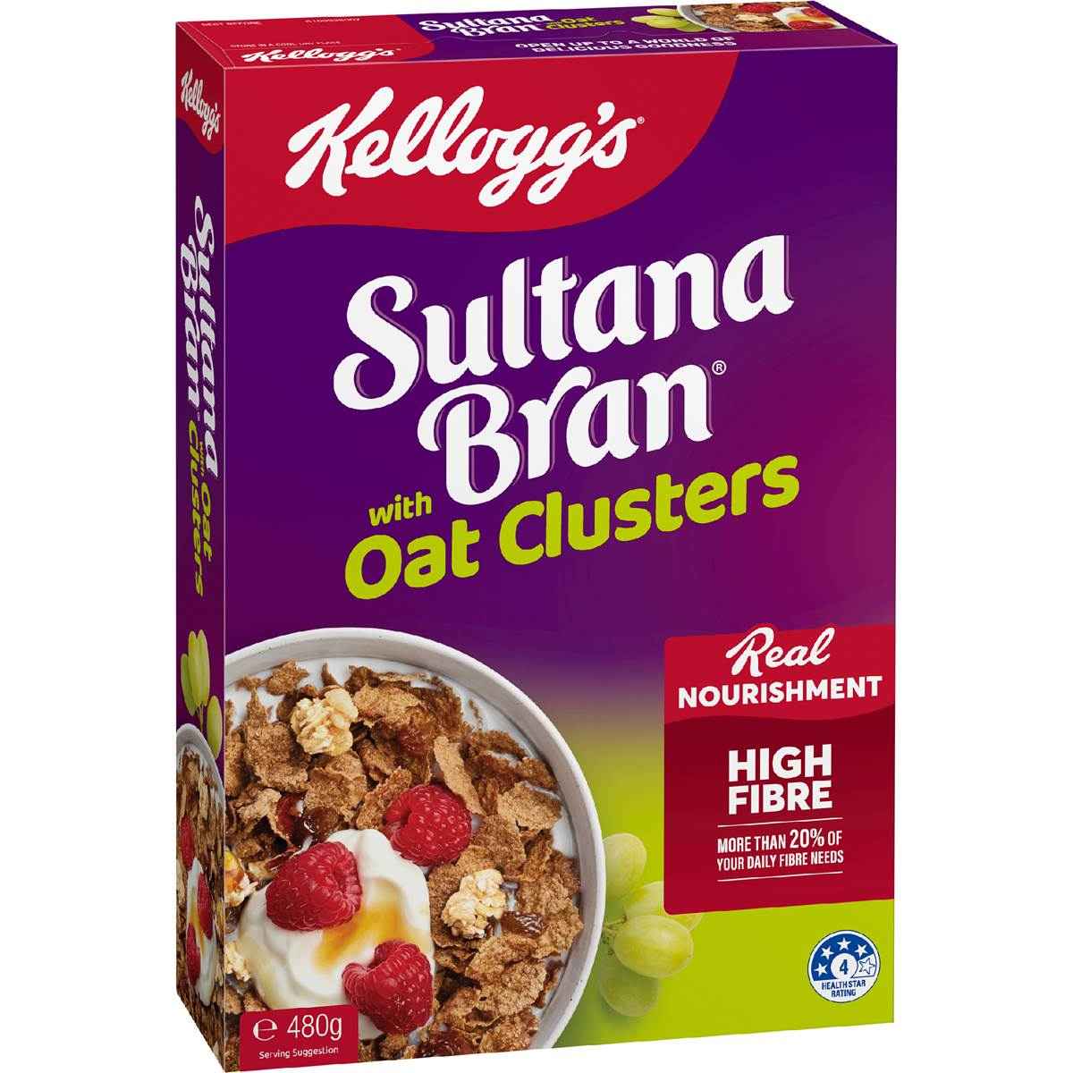 Kellogg's Sultana Bran Oat Cluster Breakfast Cereal 480g