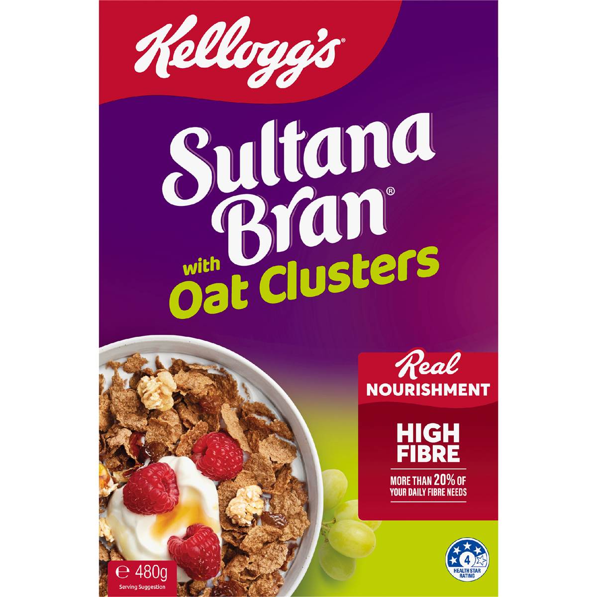 Kellogg's Sultana Bran Oat Cluster Breakfast Cereal 480g
