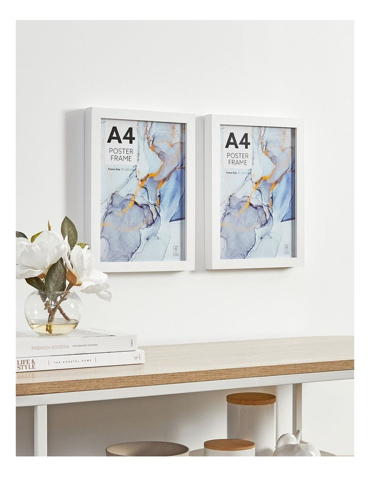 A4 Poster Photo Frames Set Of 2 in White