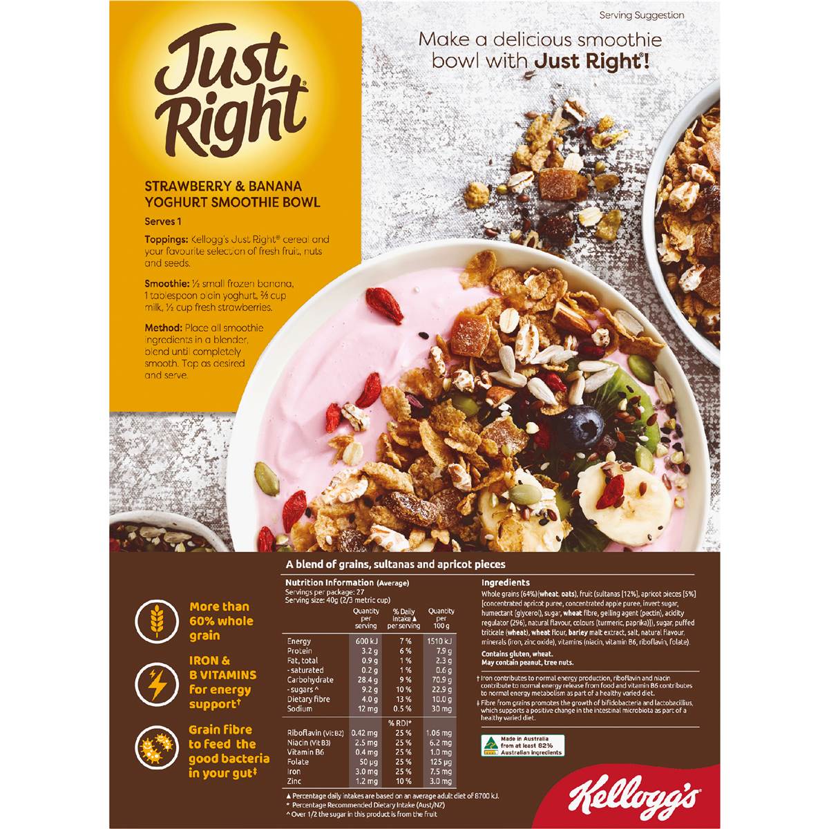 Kellogg's Just Right Apricot & Sultana Breakfast Cereal Bulk Pack 1.1kg