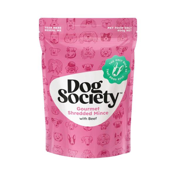 DOG SOCIETY GOURMET SHREDDED MINCE WITH BEEF DOG FOOD 400G