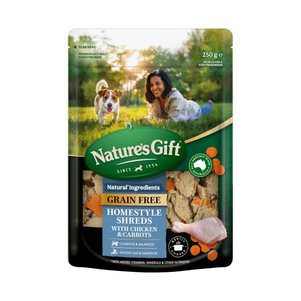 NATURE'S GIFT GRAIN FREE HOMESTYLE SHREDS WITH CHICKEN & CARROTS DOG FOOD 250G