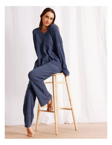 Cosy Boucle Straight Leg Pant in Steel Blue