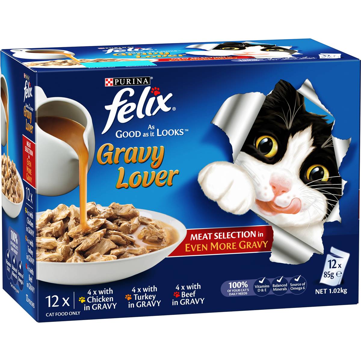 Felix Gravy Lover Meat Selection Cat Food 85g x 12 Pack