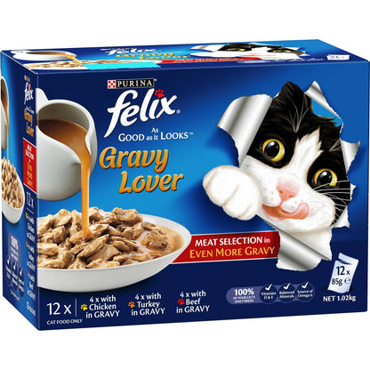 Felix Gravy Lover Meat Selection Cat Food 85g x 12 Pack