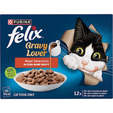 Felix Gravy Lover Meat Selection Wet Cat Food 85g x 12 pack