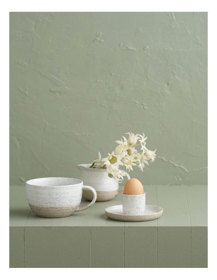 Natural Home Egg Cup With Plate in White