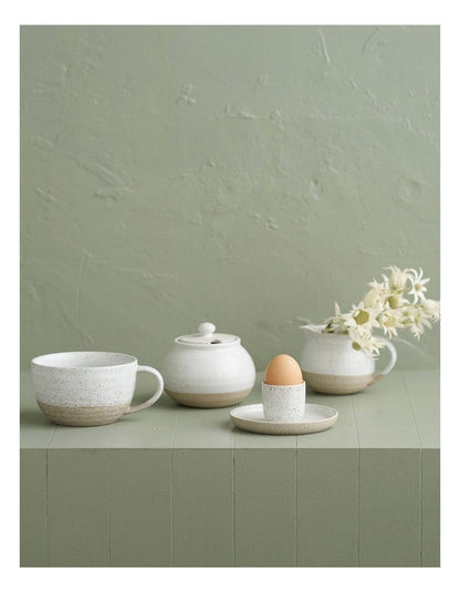 Natural Home Egg Cup With Plate in White