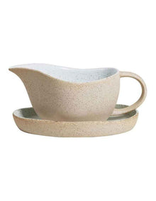 Natural Home Gravy Pourer With Plate 500ml in White Speckle