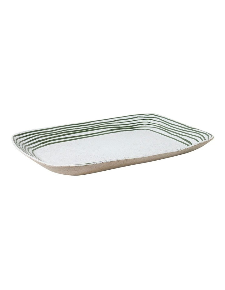 Mediterranean Story Striped Tray in Olive Handbrush