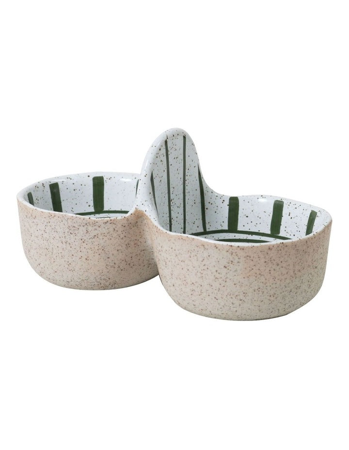 Mediterranean Story Double Condiment Bowl in Olive