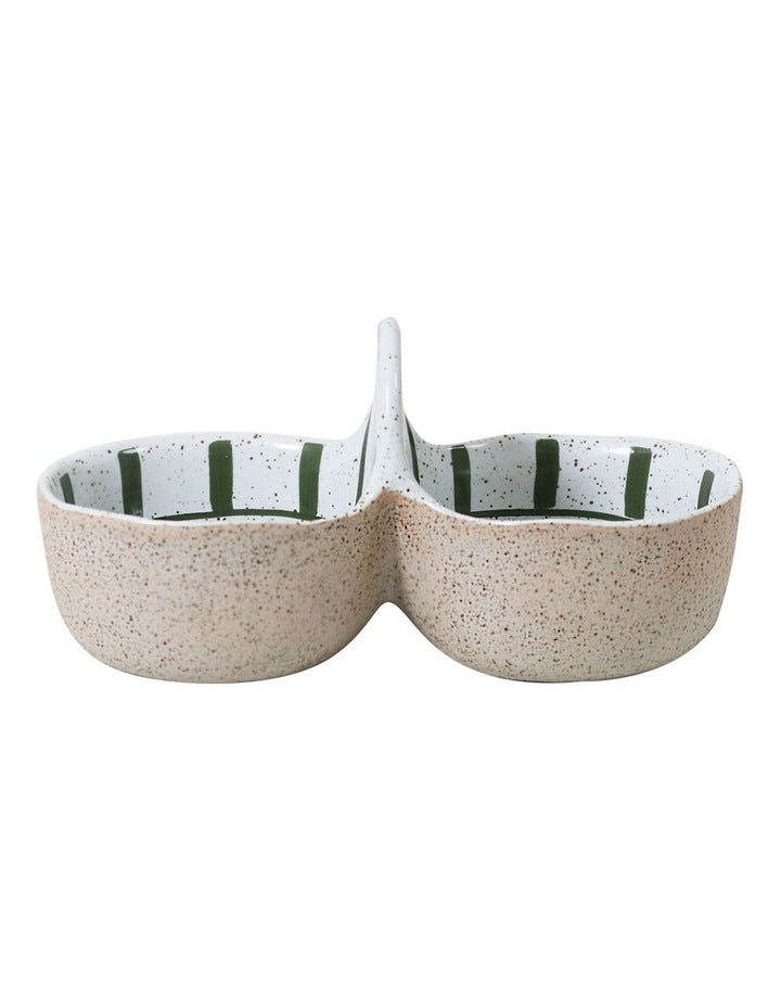 Mediterranean Story Double Condiment Bowl in Olive