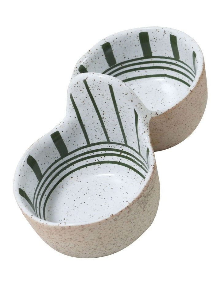 Mediterranean Story Double Condiment Bowl in Olive