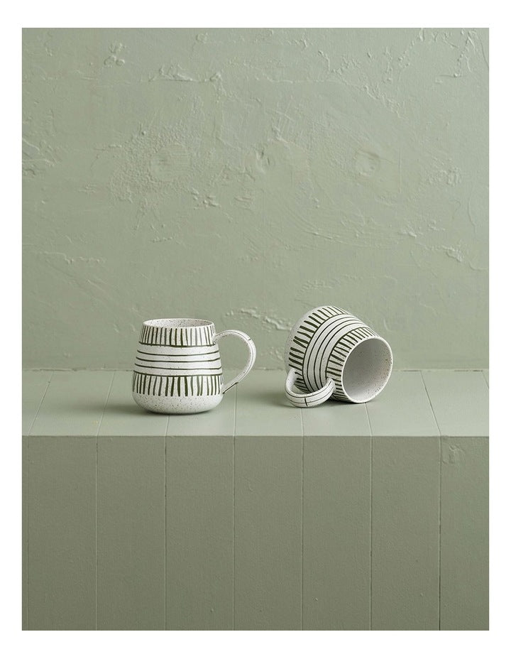 Mediterranean Story Tapered Mug Set Of 2 in Olive