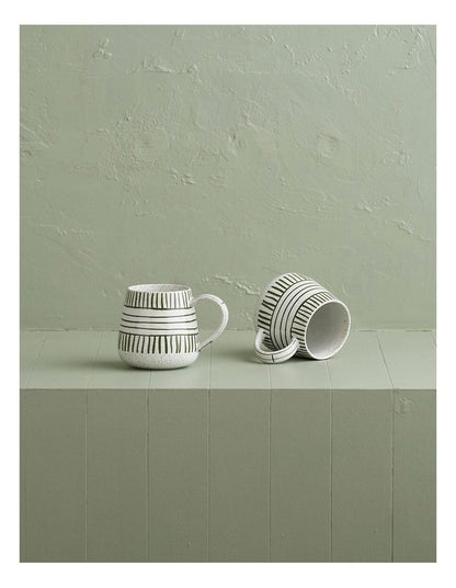 Mediterranean Story Tapered Mug Set Of 2 in Olive