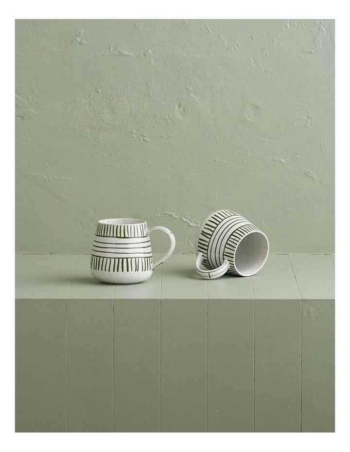 Mediterranean Story Tapered Mug Set Of 2 in Olive