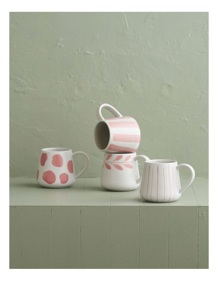 Mediterranean Hand Painted Party Wreath Mug in Coral