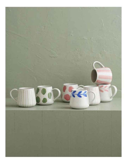 Mediterranean Hand Painted Party Wreath Mug in Coral