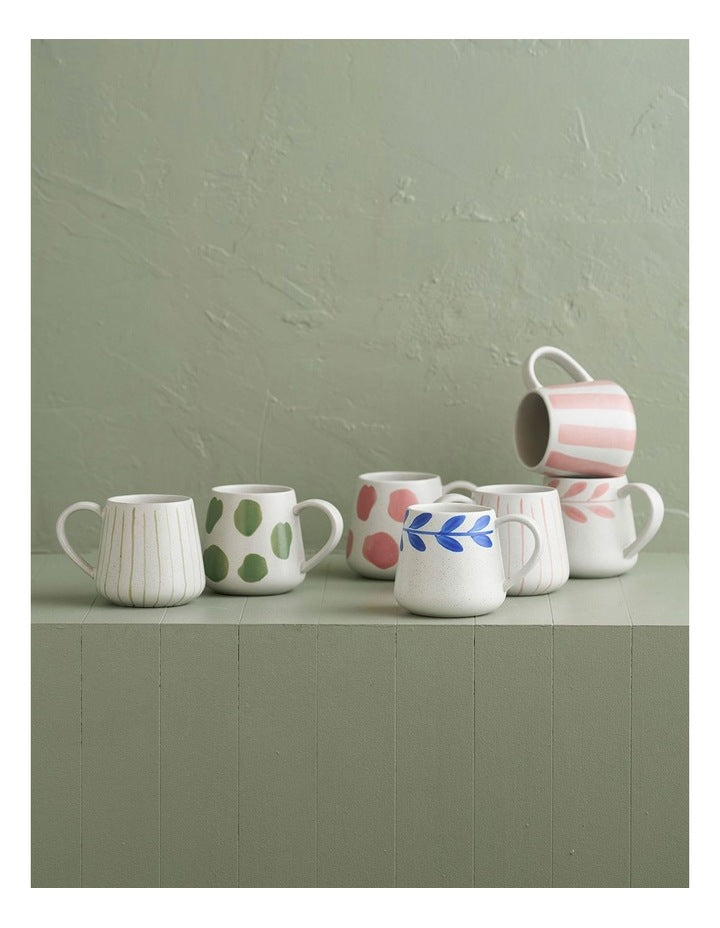 Mediterranean Hand Painted Party Wreath Mug in Coral