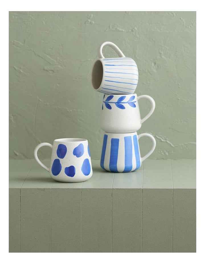 Mediterranean Hand Painted Party Thick Striped Mug in Indigo