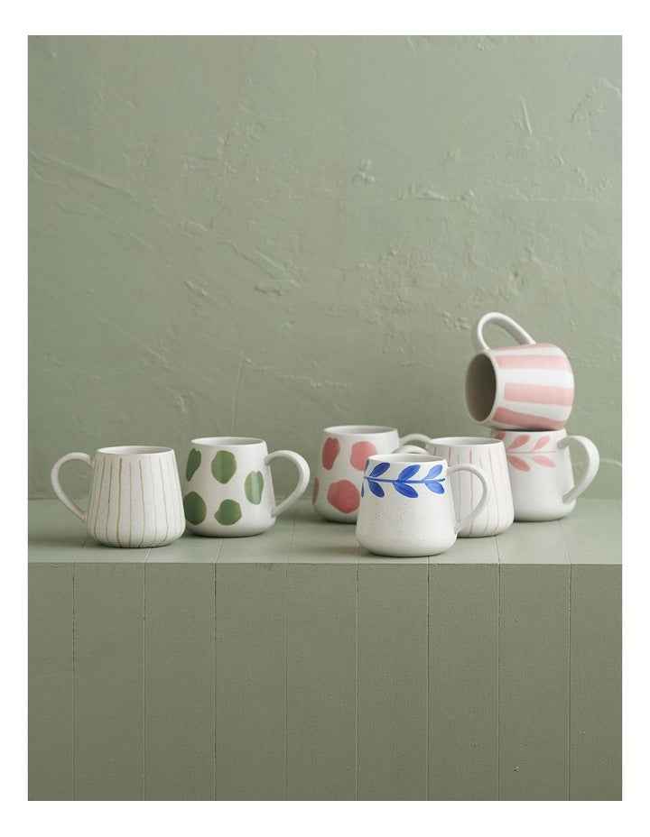 Mediterranean Hand Painted Party Thick Striped Mug in Indigo