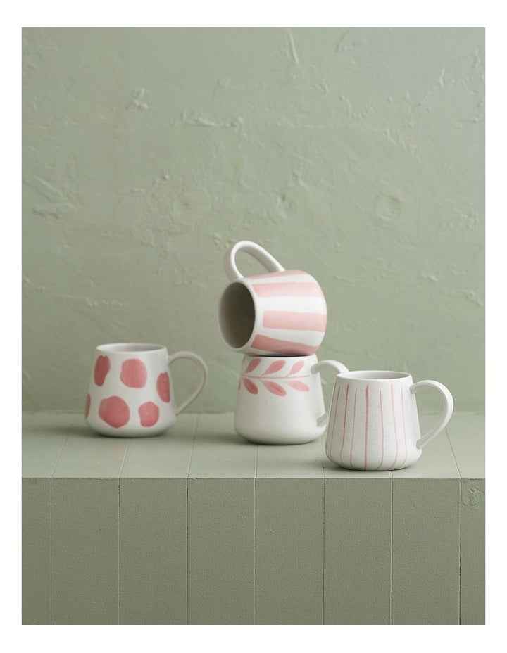 Mediterranean Hand Painted Party Thick Striped Mug in Coral